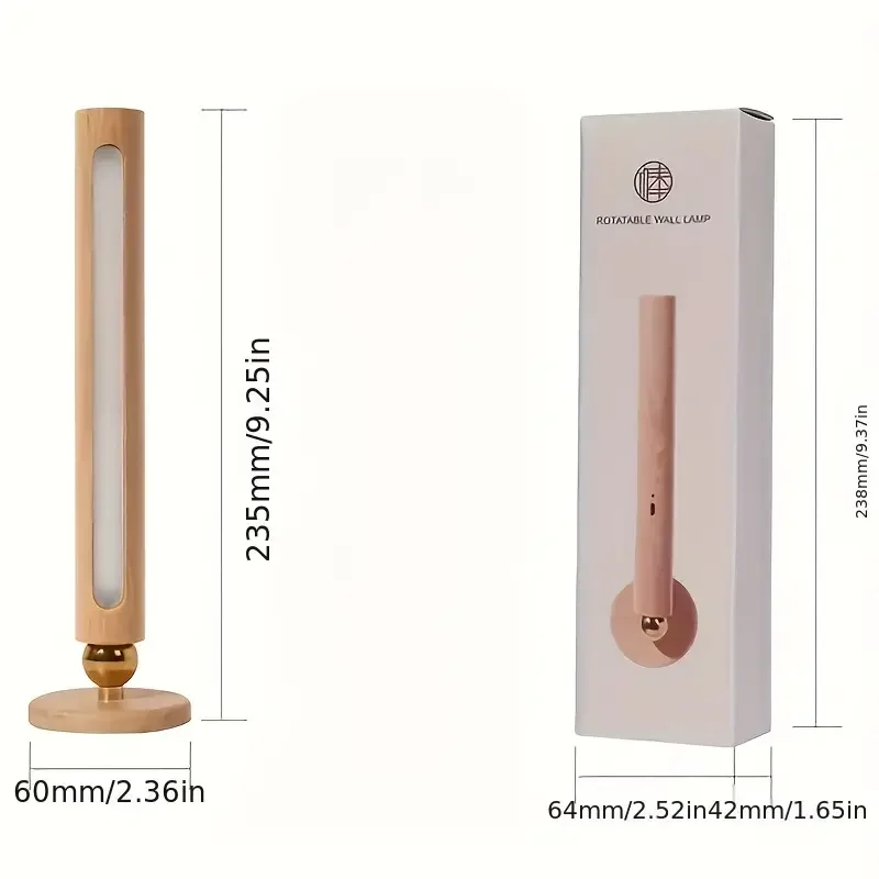 360 도 회전 목제 LED 벽 램프, 자석 분리형 및 무단 조광 충전식 벽 램프, USB 야간 조명, 1 개
