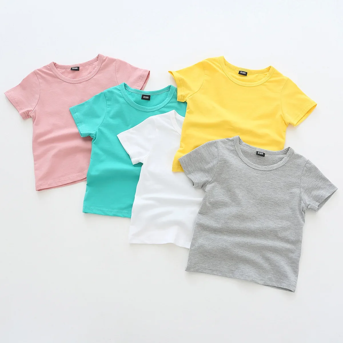 

Children's Wear 2023 Children's Basic Short-sleeved T-shirt Candy Color Round Neck Top Cotton Baby Summer Base Shirt