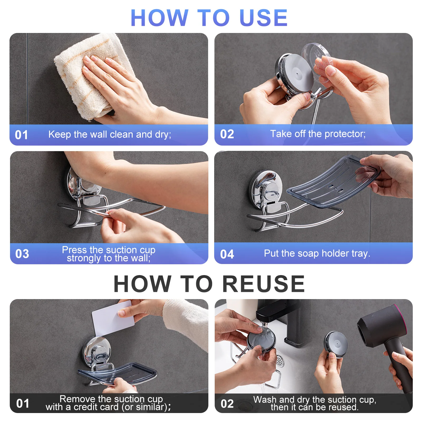 TAILI Suction Cup Soap Dish Powerful Vacuum Suction Soap Holder, Strong Sponge Holder for Shower, Bathroom, Tub and Kitchen Sink 6