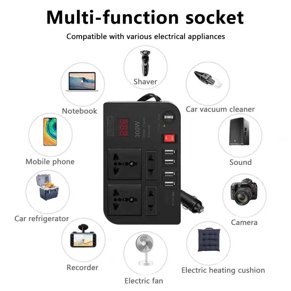 Achetez Onduleur de Puissance de Voiture Soliketech 300W Avec Câble de  Viseur à Cigarette, Affichage de Batterie LED Convertisseur D'onduleur de  Puissance 12V-220V de Chine