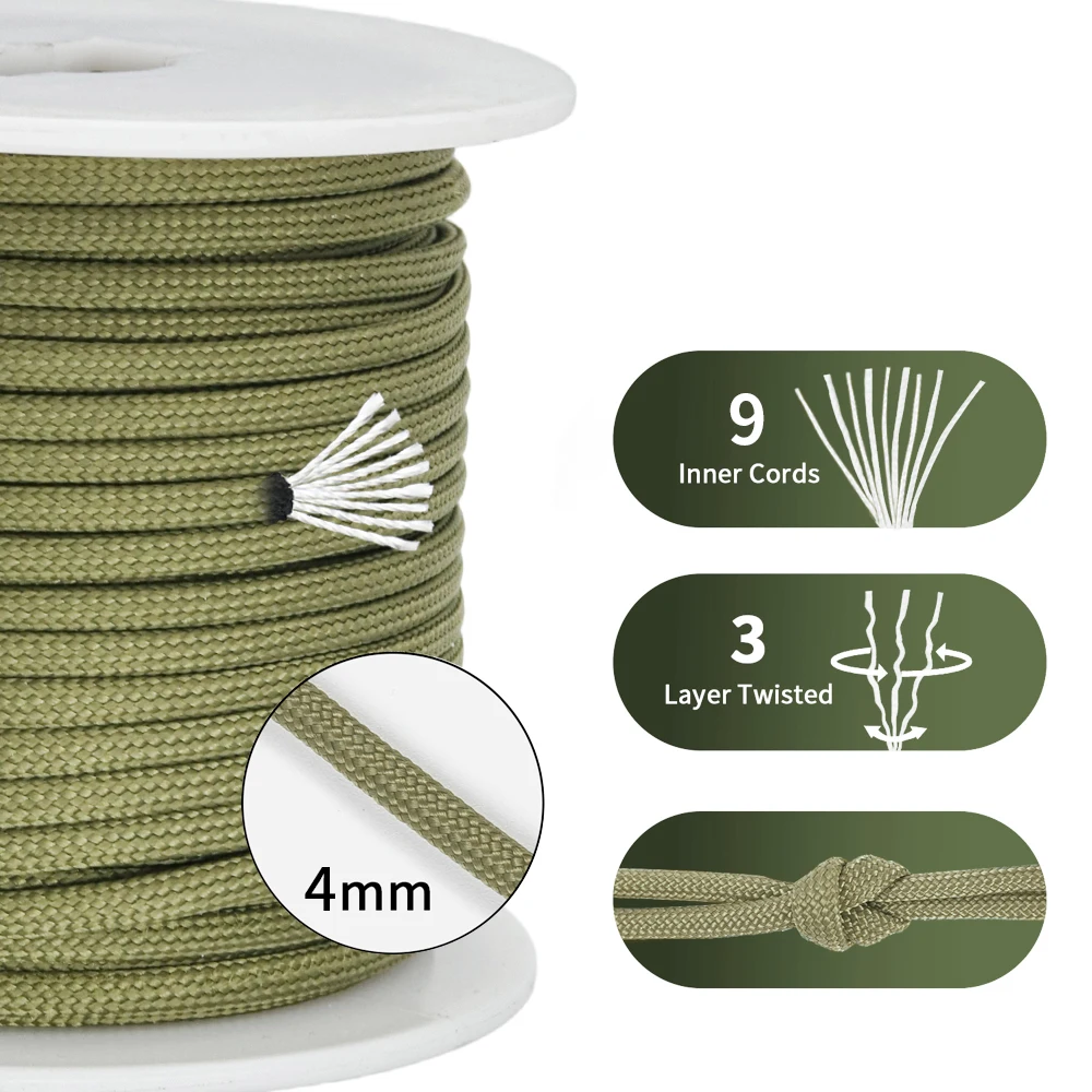 Premium 100FT Heavy Duty Outdoor Survival Paracord Rope – 9-Strand, 4mm Thick for Camping, Hunting, Fishing, and DIY Projects