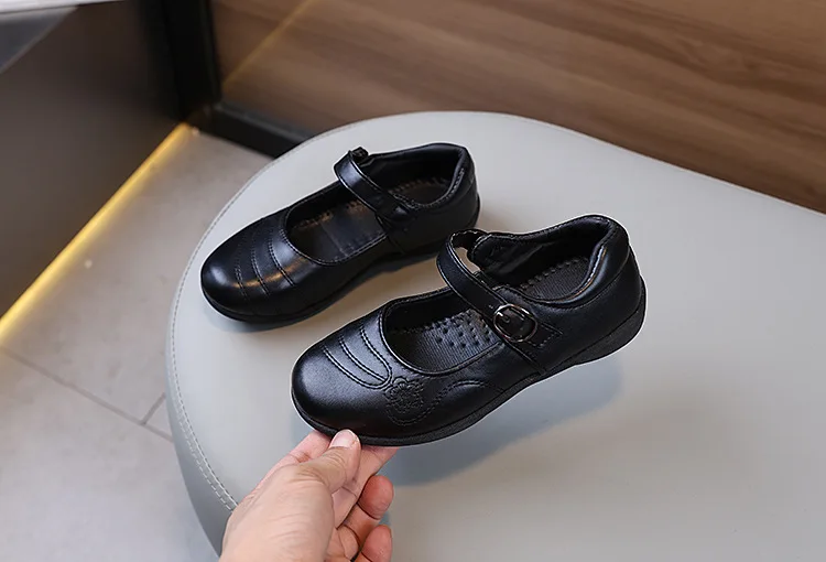 Frühling Herbst Kinder Schwarze Uniformschuhe Bestickte Mary Jane Schuhe für Mädchen Rutschfeste Schulkinderschuhe aus Leder – Detail 2