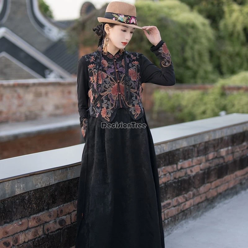 graceful butterfly embroidery ethnic style qipao chinese style retro literature art qipao trendy daily improved cheongsam