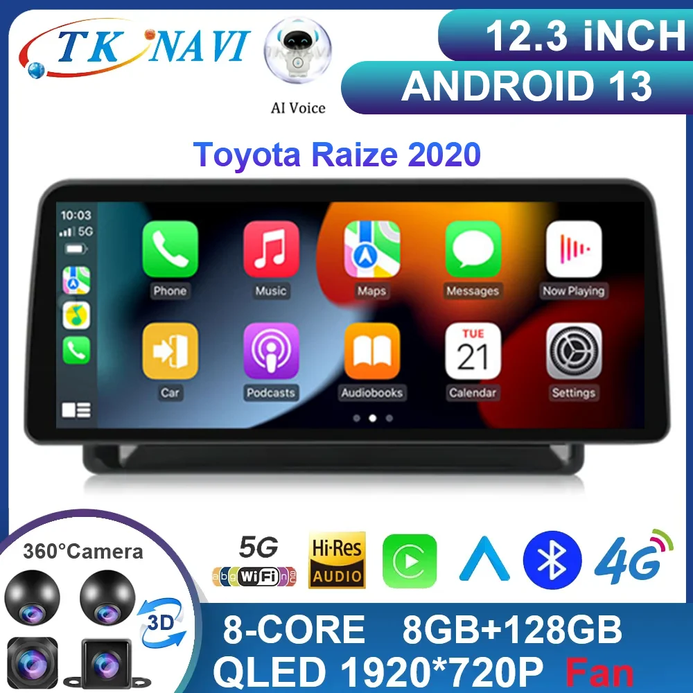 

12.3 Inch Android 13 system For Toyota Raize 2020 Car Radio video split Multimedia Navigation QLED WIFI DSP 360 Bluetooth 4G