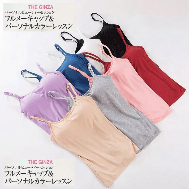 New Padded Bra Tank Top Women Spaghetti Solid Cami Top Vest Female Camisole With Built In Bra Fitness Clothing images - 6