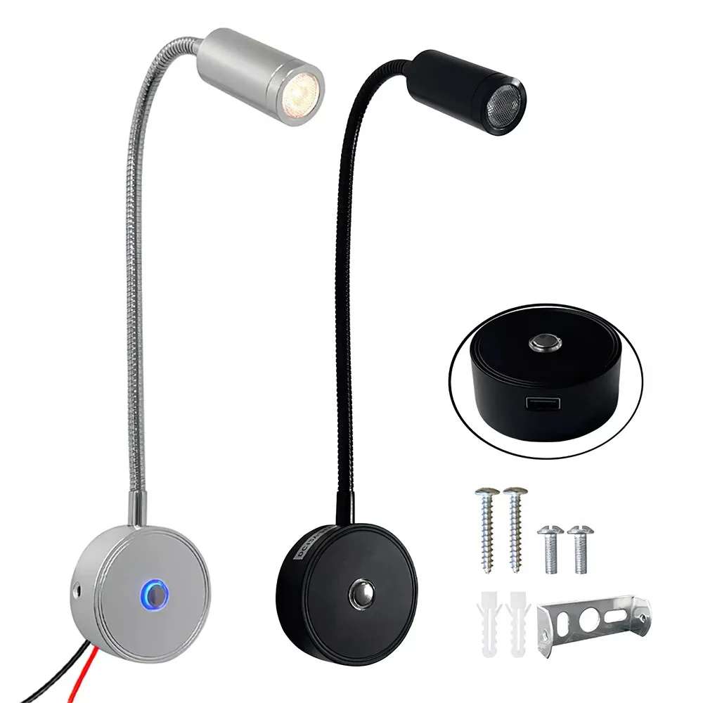 DC12V 24V RV Dimmable Reading Lamp with Type C USB Charger,Touch Switch 2 USB Charging Ports LED Light for Boat Camper Van Trail 4