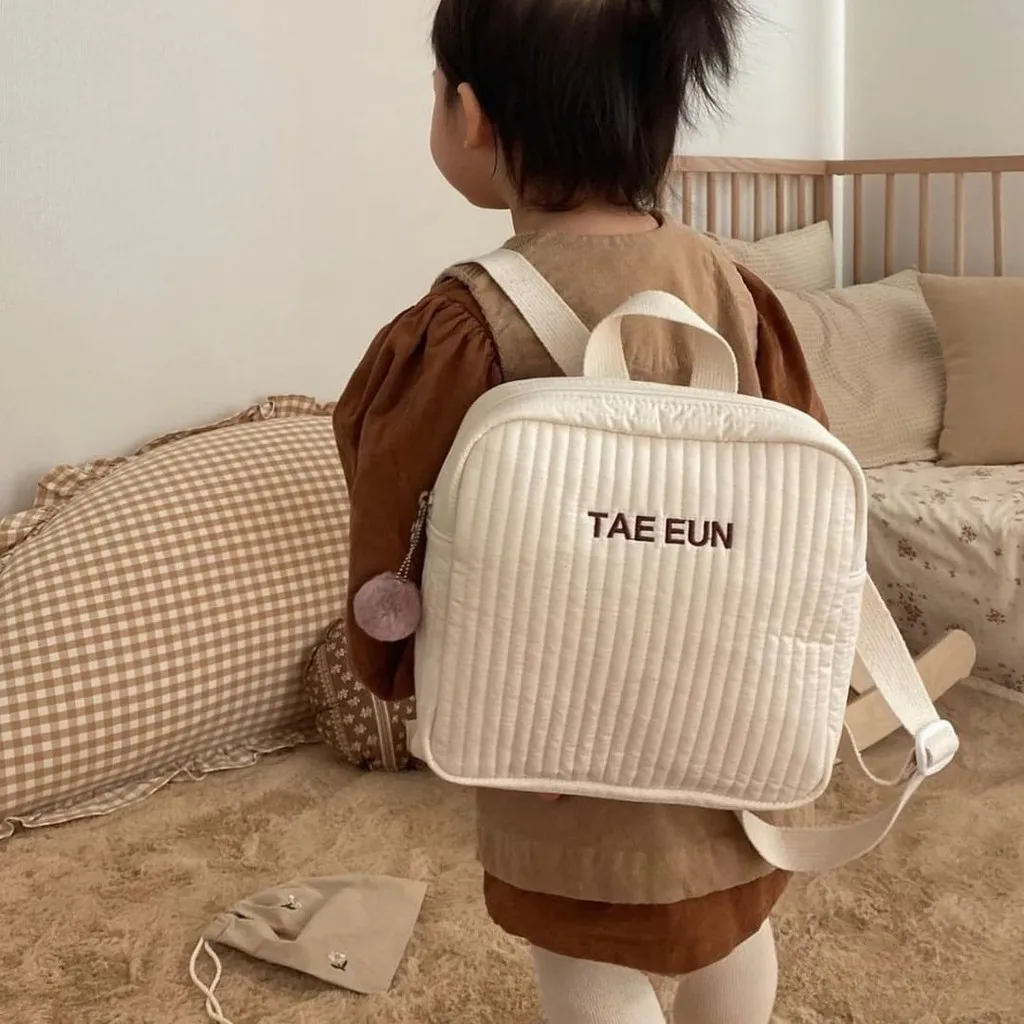 Customized Embroidered Name Stripe Solid Color Backpack Cute Minimalist Toddler School Bag Perfect Daily Campus Travel Essential 2