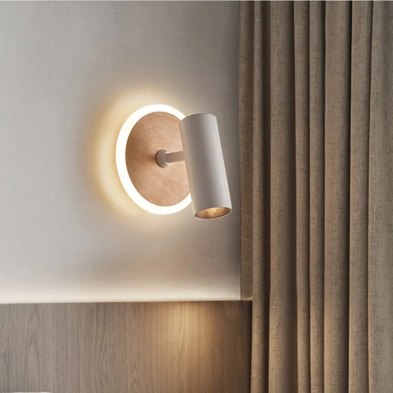 Nordic Swivel Reading LED Wall Lamp White Round Rotary Spotlights Bedside Ambient Sconces Home Decoration Wabi-sabi Wall Light