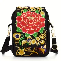 Stylish Women's Embroidered Crossbody Phone Bag with Zipper - Small Canvas Shoulder Bag for Everyday Use - Image 5
