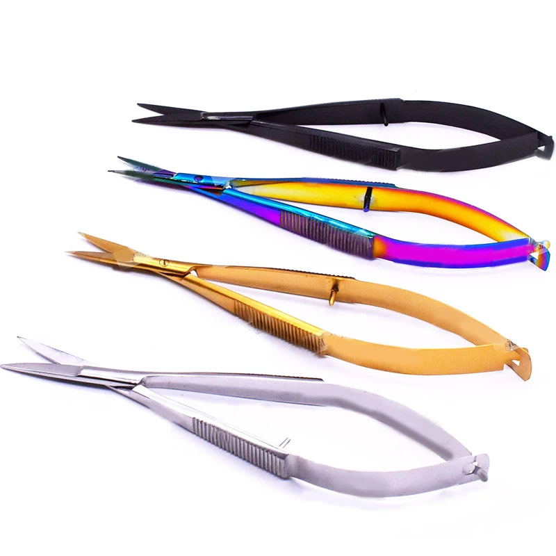 1Pcs Curved Straight Spring Scissor Permanent Makeup Microblading Eyebrow Eyeliner Stainless Steel Tattoo Supplies Tools 5 10 15pcs tattoo needles rl rs m1 rm steel disposable sterilze tattoo curved high grade tattoo needle tattoo equipment