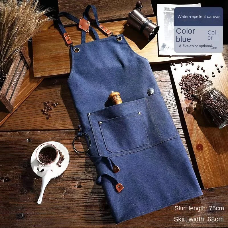 Waterproof and Oil-proof Cotton Canvas Apron Milk Tea Shop Bartender Kitchen Work Clothes