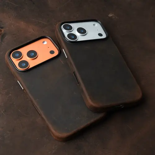 Italian Crazy Horse Genuine Leather Case for iPhone 17 16 15 14 Pro Max Personality Cowhide Magnetic Phone Cover - Image 4