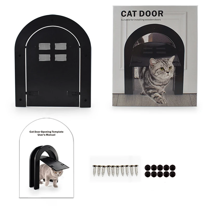 Pet Door 1pc Abs Plastic Pet Cat Dog Screen Door Free Entry Magnetic Door With Window Pet Accessories For Wooden 24x4x29cm Flap cat door pet door