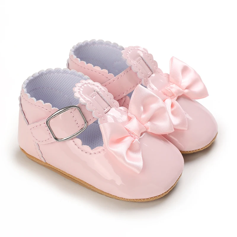 Pink Baby Bow Princess Shoes For 0-1 Year Old Baby Girls With Rubber Soles For Indoor and Outdoor Parties and Wedding Dresses 6