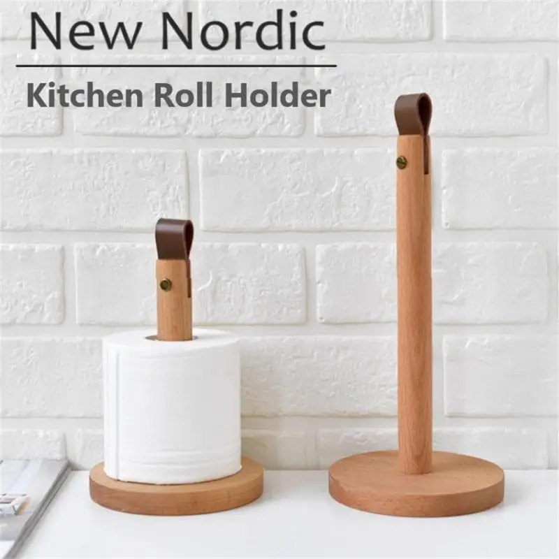 Tradineur - Portarrollos de madera para papel de cocina 28,5 x 12,5 cm,  soporte vertical para rollo de papel, diámetro del palo