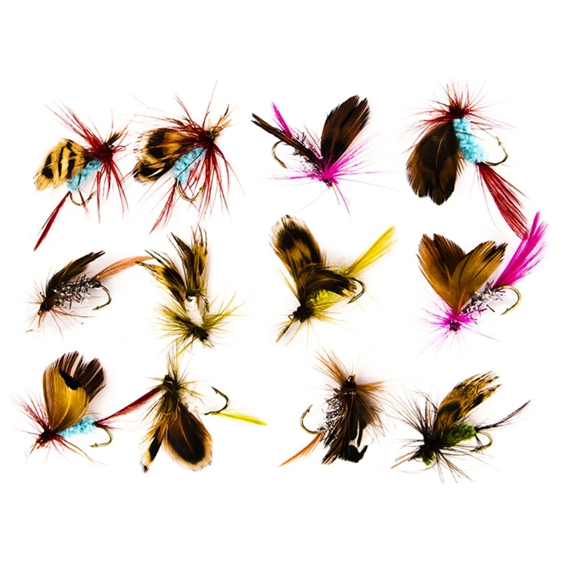 12Pcs Insects Flies Fly Fishing Lure Kit Wet Dry Baits Fly Lures Hook for Bass Trouts Fly Fishing with Sharpened Drop Shipping 12pcs set various dry fly hooks tool fishing trout flies fish hook lures fishhook artificial insect bait lure pesca iscas tackle