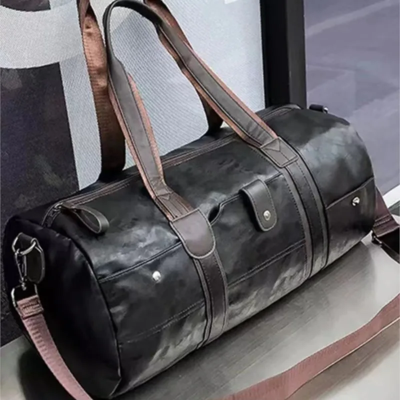 Large Capacity Soft Leather Travel Bag For Men Waterproof Training Duffle Bags Outdoor Sport Fitness Luggage Bag Man Suitcase