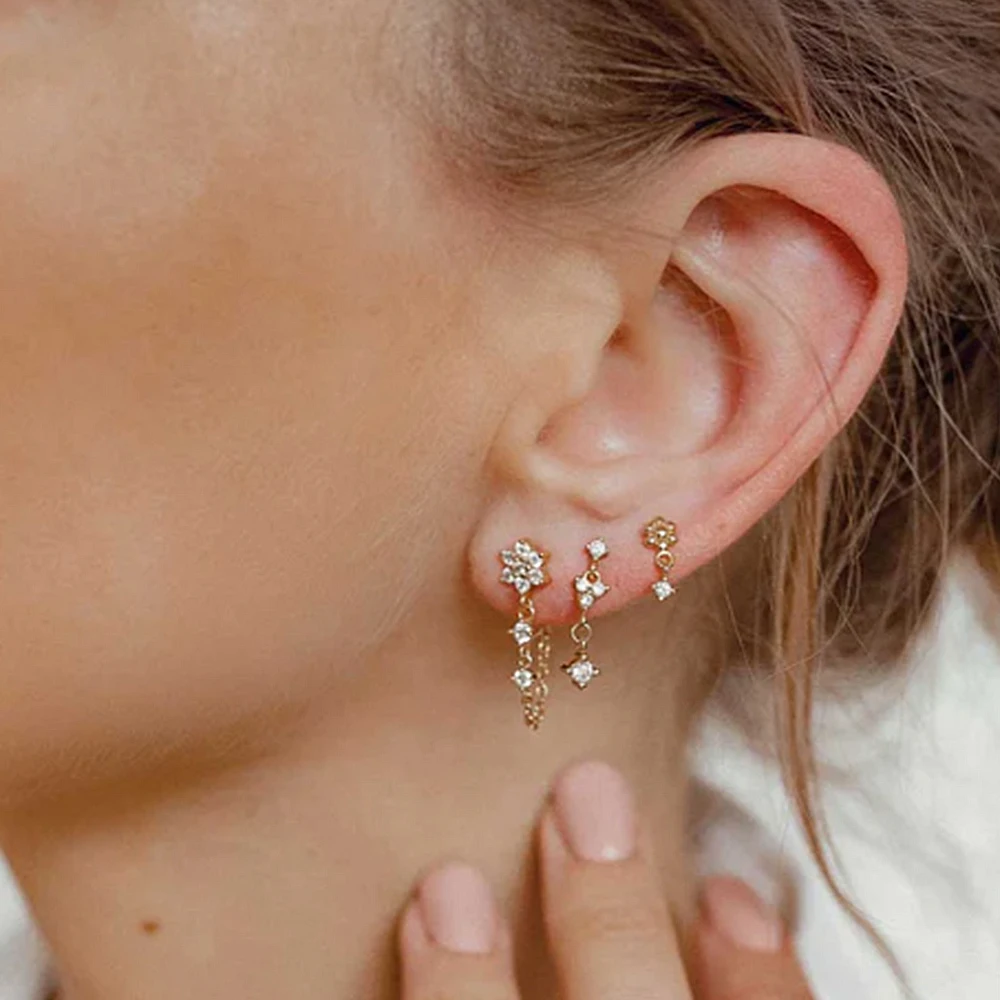 Rinhoo 925 Silver Plated Zircon Tassel Earrings – Stud Dangle Drop For Wedding Women