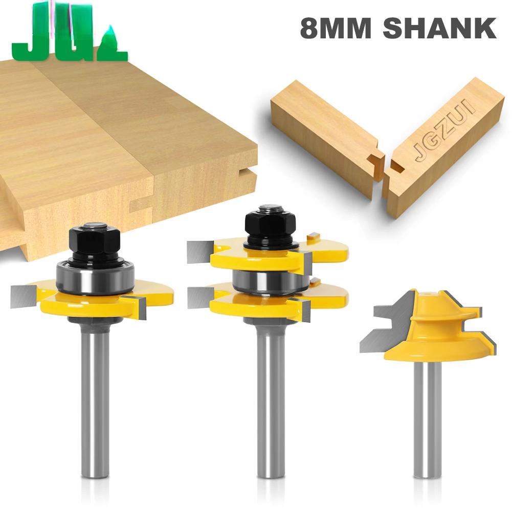 

3pcs 8mm Shank high quality Tongue & Groove Joint Assembly Router Bit Set 45 Degree Lock Miter Rout3/4" Stock Wood Cutting Tool