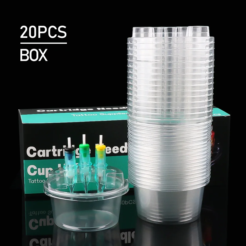 Disposable Tattoo Needle Cartridge Needle Cups Holder Plastic Ink Cleaning Cup Stand Tattoo Cartridge Tray Supplies 20pcs