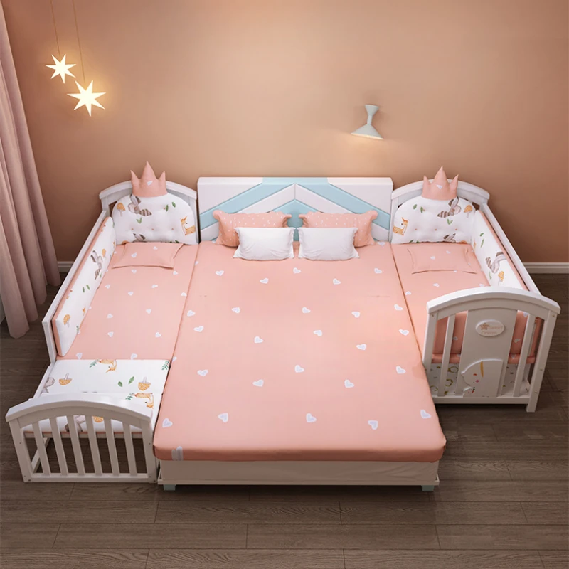 Baby crib Solid wood spliced multifunctional movable cradle rest chair European style children's bed