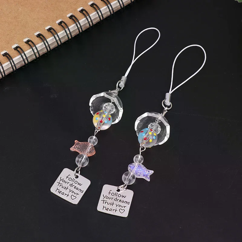 Transparenter Schlüsselanhänger, niedlicher Goldfisch, Windspiel, Anhänger, Schlüsselanhänger, Handy-Lanyard, Kawaii-Tasche, dekoratives Zubehör, Heimdekorationen