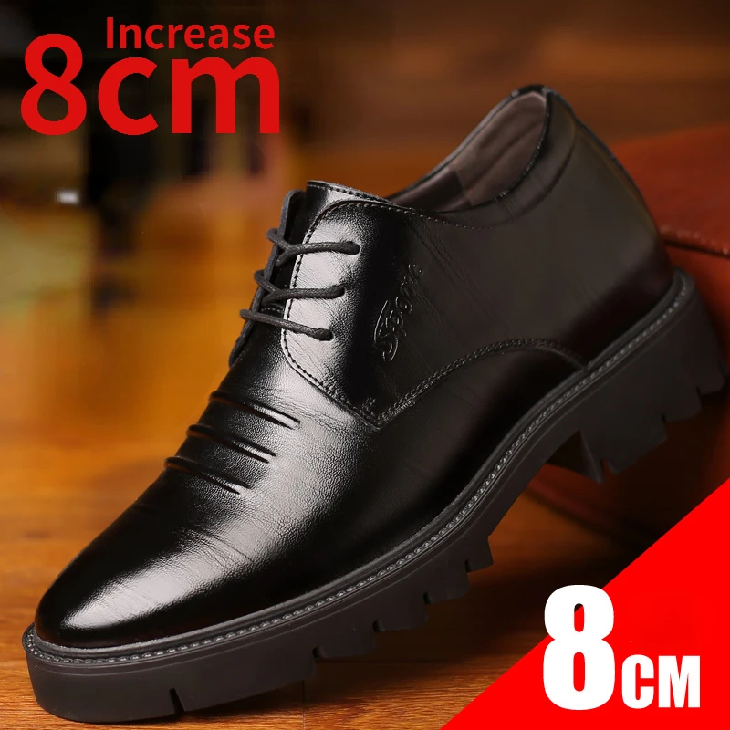 

Men Elevated Shoes Formal Leather Shoes Thick Soles Height Increased 8cm Business Derby Men's Dress Shoes Wedding Leather Shoes
