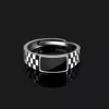 Bagues Vintage en Faux Onyx pour hommes, anneau ouvert réglable en acier inoxydable, couleur argent, bijoux Punk à la mode, cadeaux
