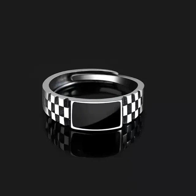 Bagues Vintage en Faux Onyx pour hommes, anneau ouvert réglable en acier inoxydable, couleur argent, bijoux Punk à la mode, cadeaux