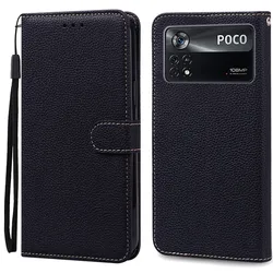 Elegant Leather Flip Wallet Cover - Premium Protection and Style for POCO X4 Pro 5G (Black)