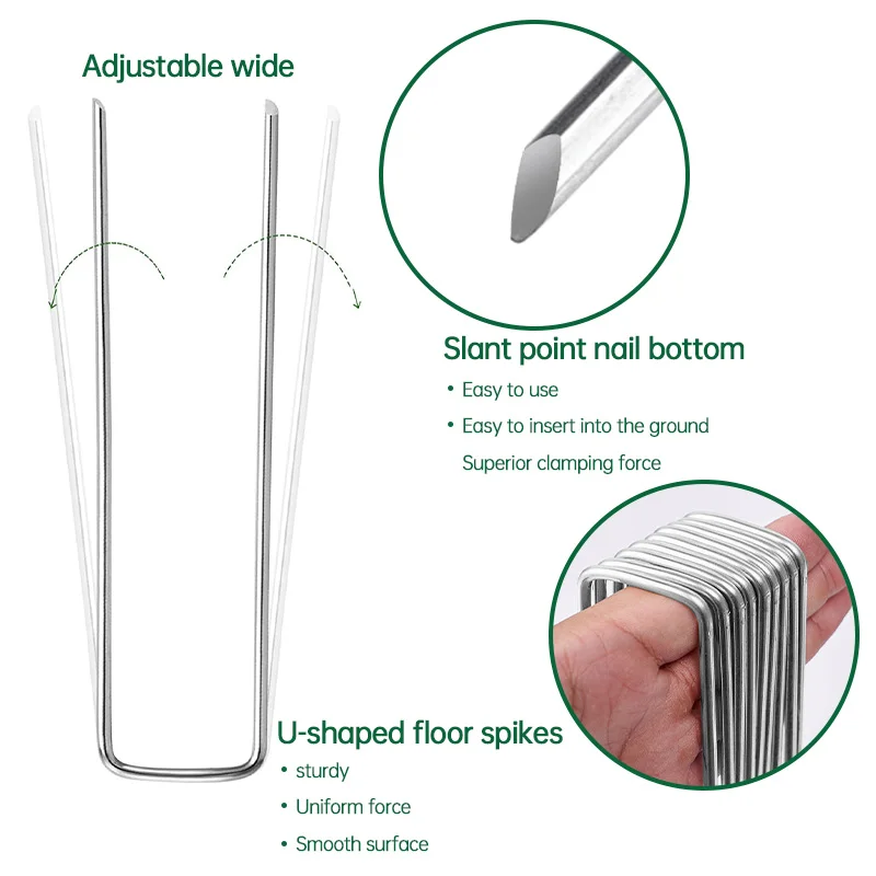 U-type Garden Staples Heavy-duty Fence Tubing Stakes Sod Pins Galvanized Landscape Spike for Holding Lawns Barrier Ground Nail