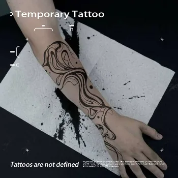 Adesivi per tatuaggi con succo di erbe con inchiostro astratto Gotico Sexy Hotwife Tatuaggi temporanei impermeabili Tatto falso di Halloween per donne e uomini