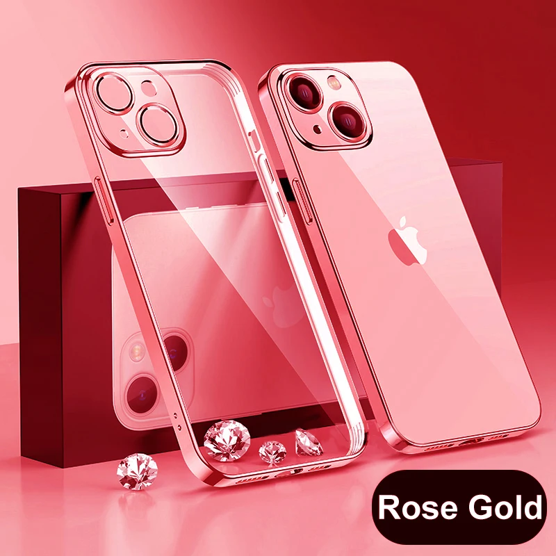 thumbnail image 1 of Luxuxy-funda transparente chapada para iPhone, funda trasera de silicona suave a prueba de golpes para iPhone 15, 14, 13, 12, 11 Pro Max, 15, 14 Plus, accesorios, 1 of 5