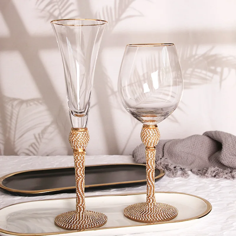 LuxuryChampagneGlassWeddingCrystalWineGlassesEuropeanStyleGoldStandFlutesGlasses