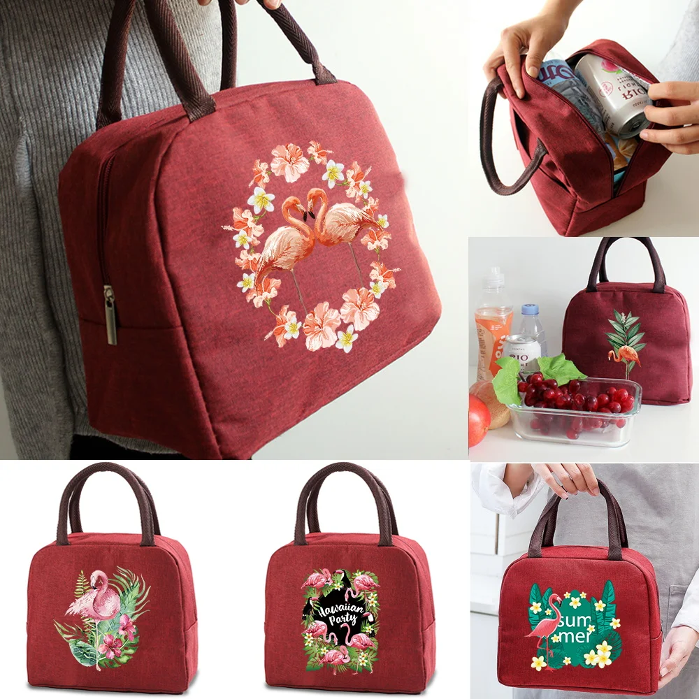 

Lunch Bag Thermal Cooler Bags Kids Food Bento Pouch Flamingo Print Handbag Women Picnic Camping Lunch Dinner Insulated Tote Pack