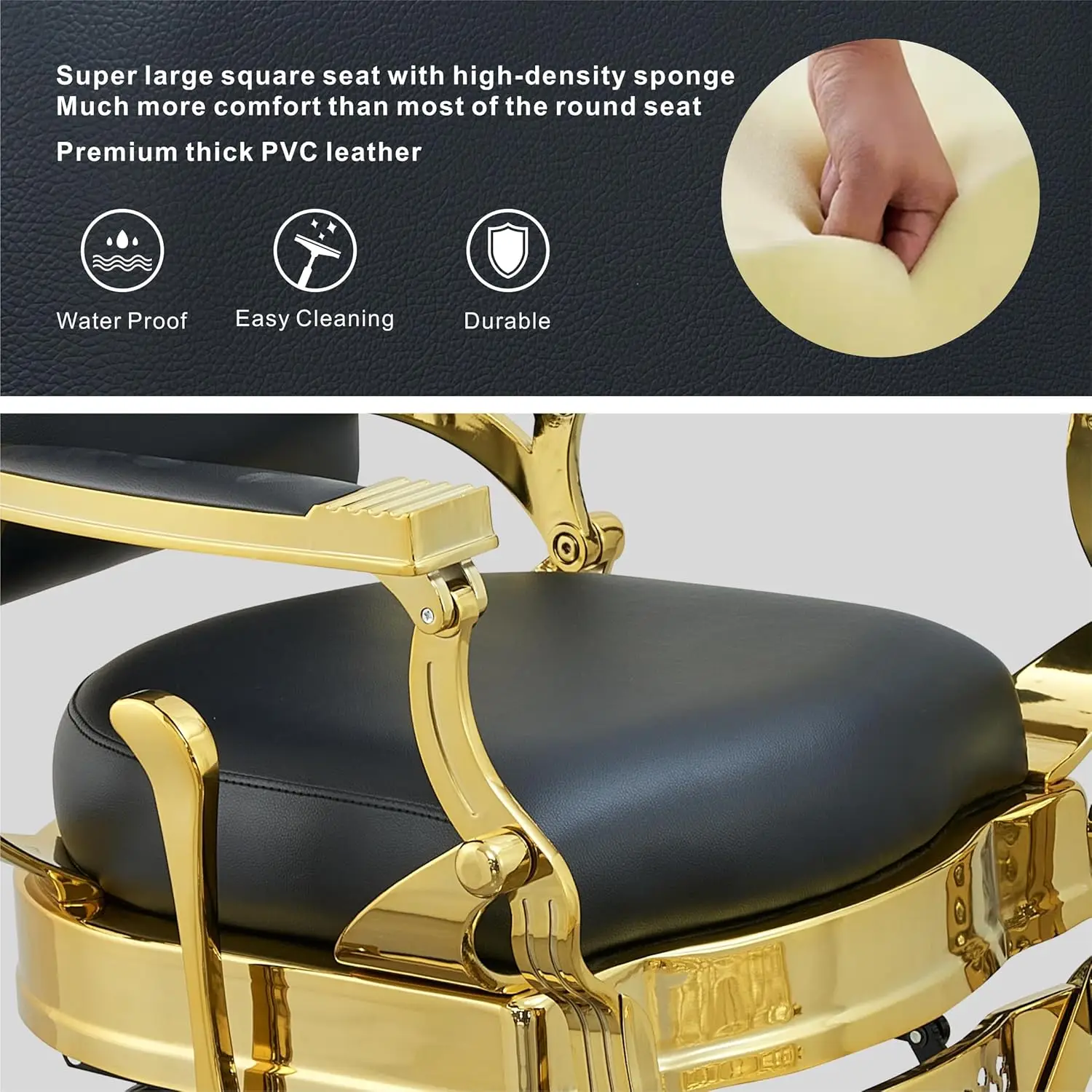 Description Picture 5 of itemVintage Barber Chair for Barbershop Heavy Duty Recline Salon Chair for Hair Beauty Stylist Tattoo Home (Golden)