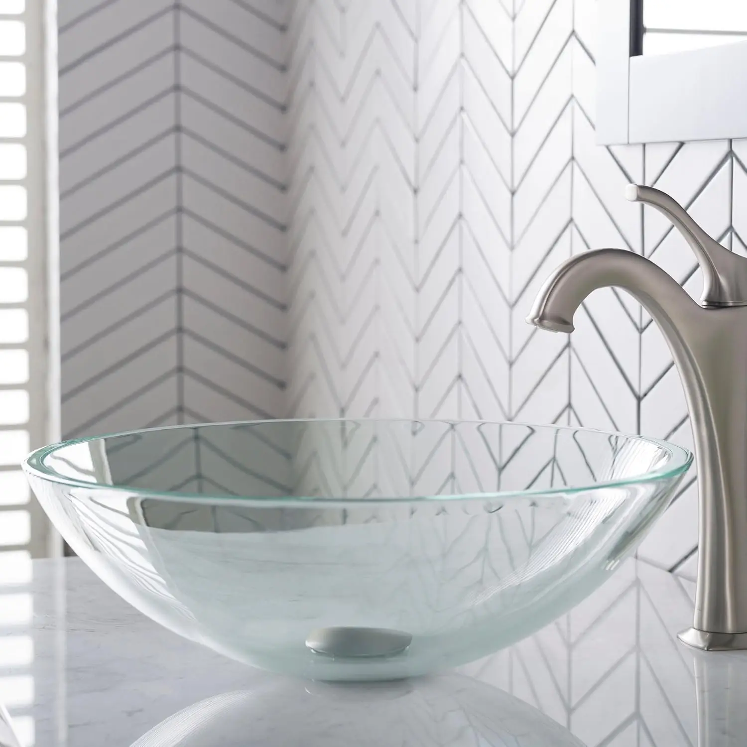 KRAUS Round Crystal Clear Glass Vessel Bathroom Sink, 16 1/2 inch GV-100 4