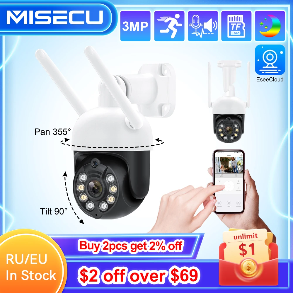 Misecu Ptz Wifi Ip Dome Speed 3Mp Camera Outdoor Waterproof P2P Wireless Surveillance Security Cctv Camera Ai Auto Tracking