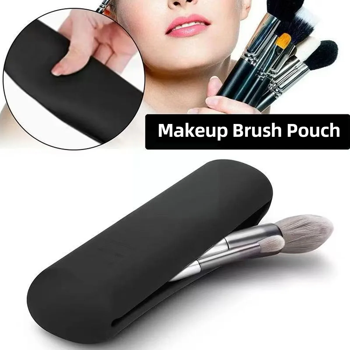 Travel Essentials for Women Waterproof Makeup Brush Bag Soft Silicone Brush Bag Makeup Sponge Case Portable Travel Storage