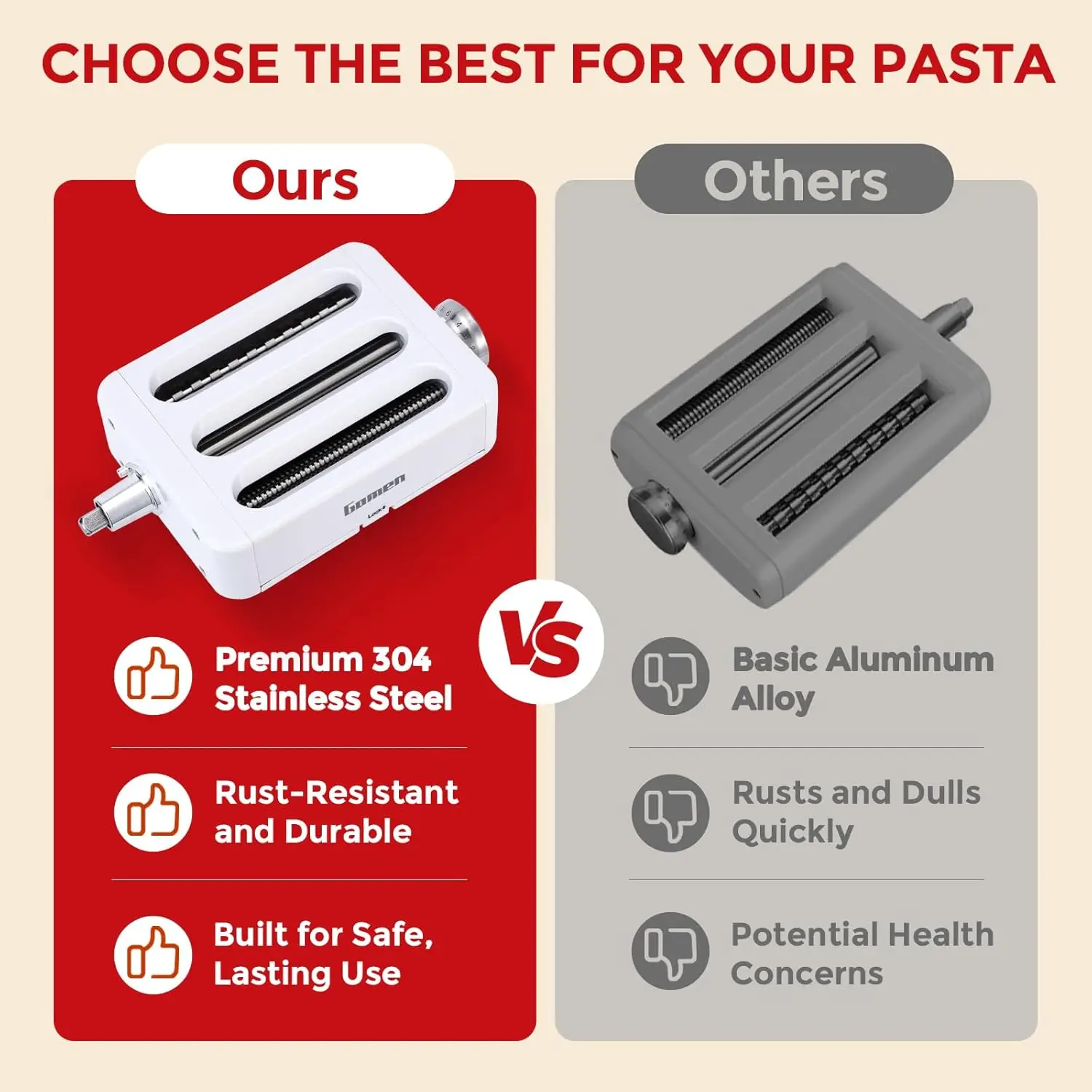Pasta Attachment 3-in-1 Pasta Maker Attachment for KitchenAid Stand Mixer Includes Pasta Roller Spaghetti Cutter Fettuccine Cutter Stainless