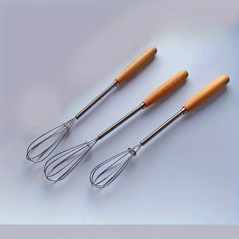 Stainless Steel Mini Egg Beater Wooden Handle Whisk Egg Mixer thumbnail 1