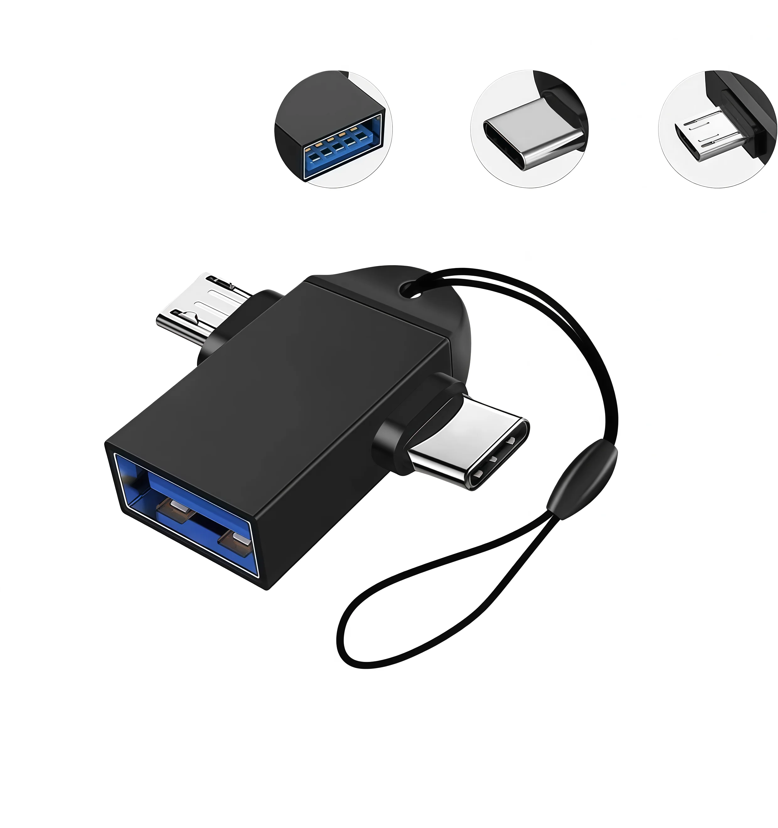 2-in-1 OTG 컨버터 타입-C-USB 3.0 어댑터 듀얼 USB 포트 고속 전송 안드로이드 스마트폰용 컴팩트 디자인