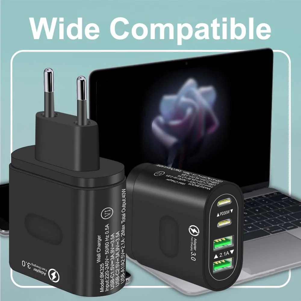 USB Charger PD 30W Fast Charging EU/US Plug Mobile Phone Adapter For iPhone Samsung Xiaomi Quick Charge Wall Charger