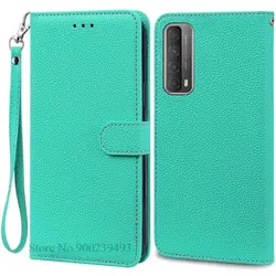 Premium Flip Leather Wallet Phone Case - Stylish Protective Cover and Shell for Huawei P Smart 2021 (Sky Blue-Strap)