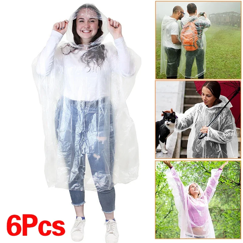 Chubasquero impermeable desechable para exteriores, senderismo, montaña, viajes, emergencia, Poncho portátil transparent