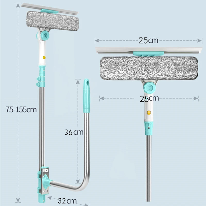Window Cleaner Extendable High Building Retractable Pole Washing Dust Cleaner Brush Dry Wet Scraper Wiper