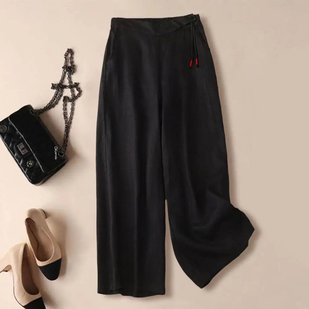 

Women Wide-leg Pants Elastic High Waist Women's Summer Pants Loose Fit Straight Leg Trousers for Streetwear Style Loose Fit