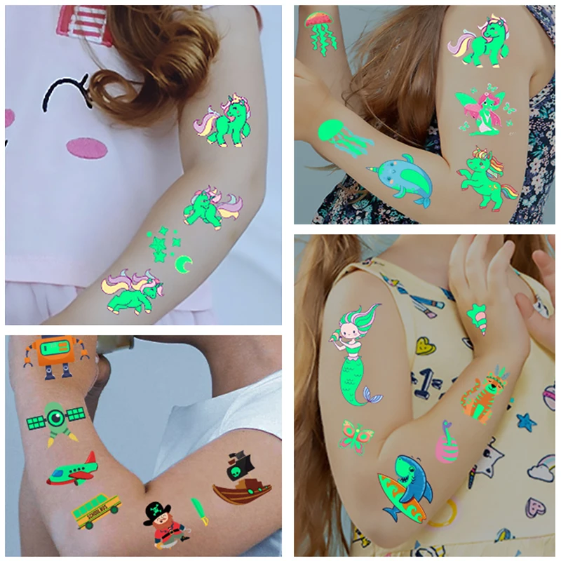 temporary tattoos Luminous Tattoo 4 10pcs/Set Temporary Tattoos Mermaid Licorne Children Stickers for Kids Pokemon Tattoo for Kids Unicorn