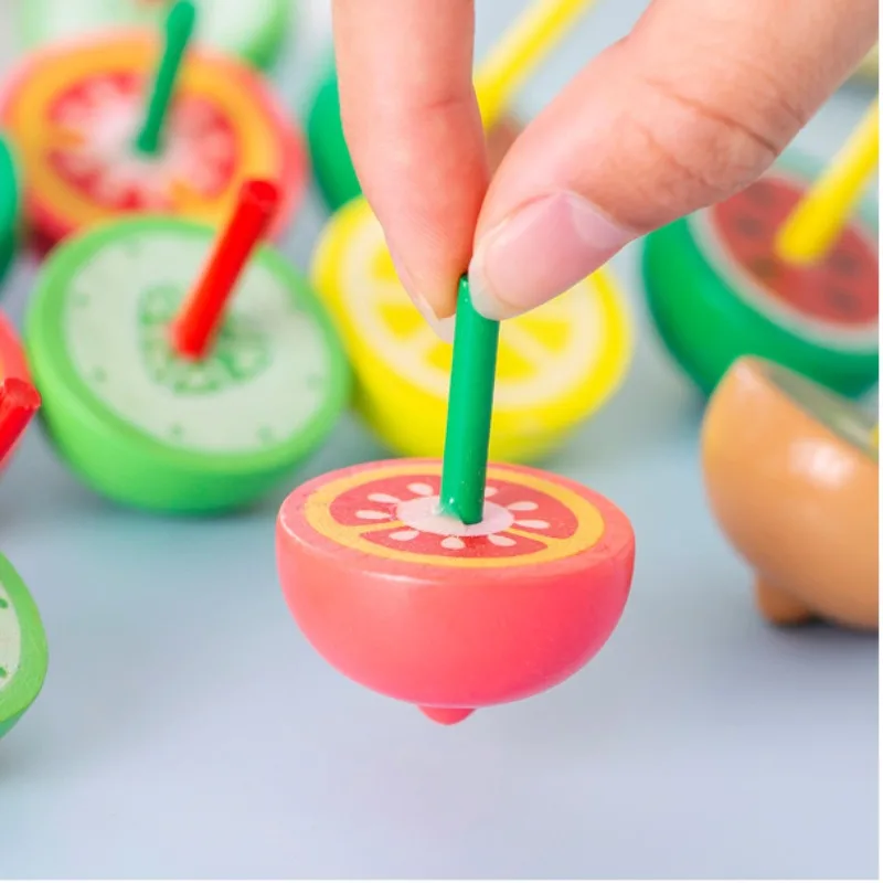 Kids Party Favors Wooden Cute Fruit Spinner Baby Shower Birthday Souvenirs Christmas Kindergarten Boys Girls Gift Reward Toys