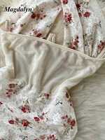 Magdalyn Women Halter Floral Print Rompers Fashion Korean Design Streetwear Party Combination Catsuits One Piece Mesh Bodysuits - Image 5